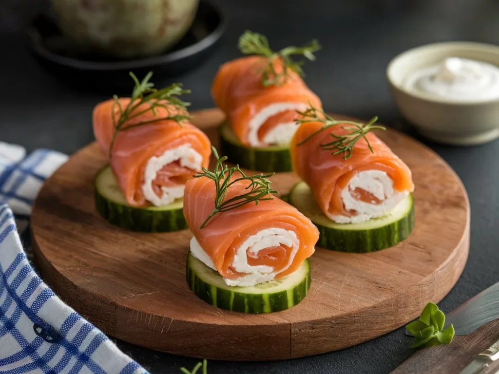 Chatelaine Smoked Salmon Roll on Cucumber Recipe