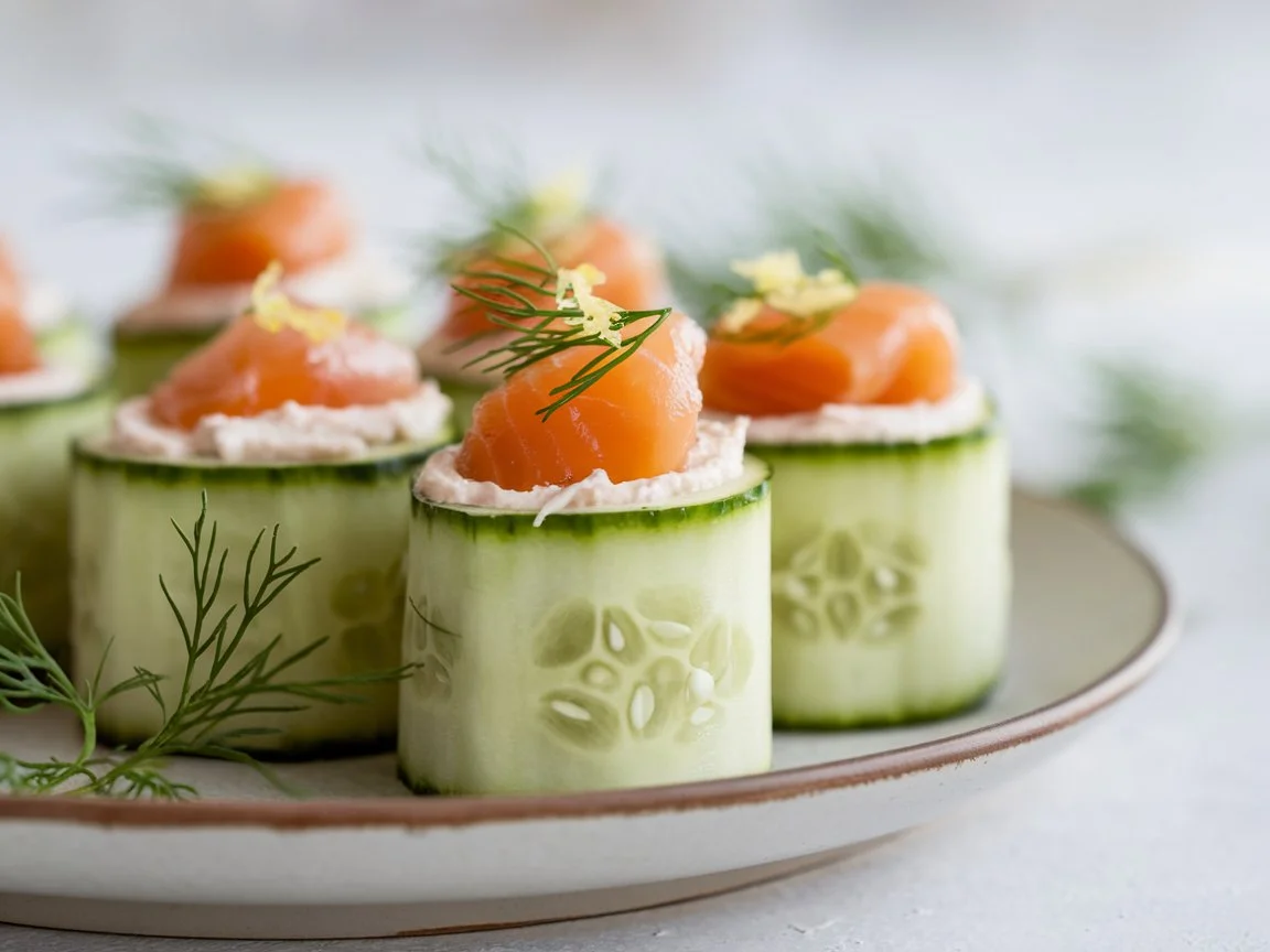 Chatelaine Smoked Salmon Roll on Cucumber Recipe