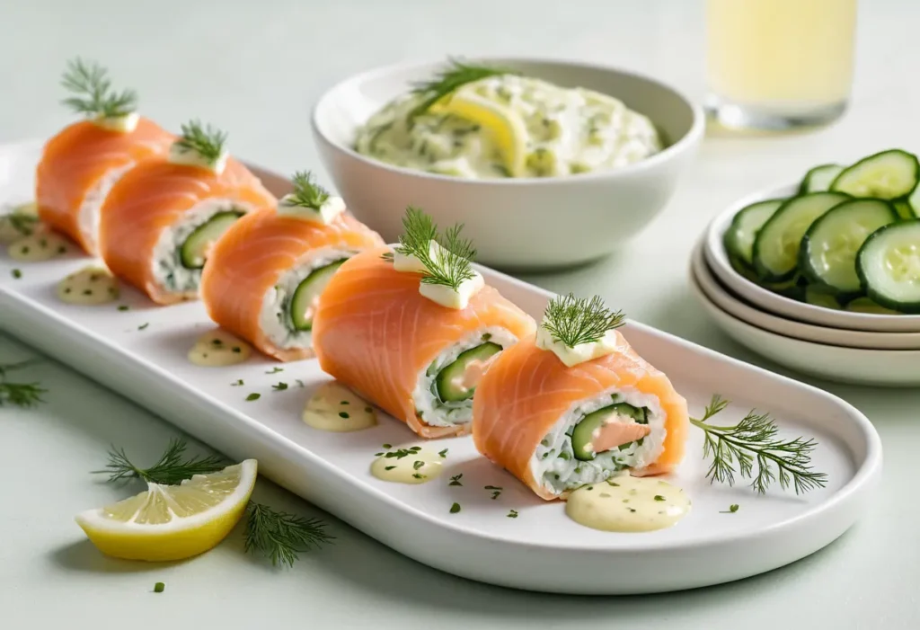 Chatelaine Smoked Salmon Roll on Cucumber Recipe Chatelaine Smoked Salmon Roll on Cucumber